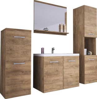 Salle De Bain Suspendue Lavabo Miroir + 2 Colonnes Lefkas Mat