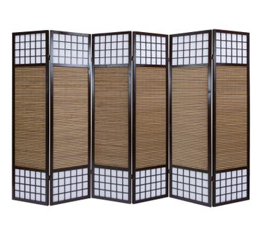 Paravent/séparateur De Pièce Japonais En Bois Avec Bambou De 6 Panneaux Coloris Marron