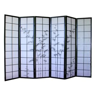 Paravent Japonais En Bois Noir Avec Dessin Bambou De 6 Pans