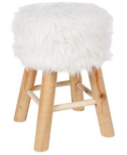 Tabouret En Pin Et Polyester, Imitation Fourrure - Dim : L.30 X L.30 X H.42 Cm