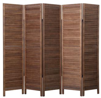 Paravent Persienne De 5 Pans En Bois, Coloris Brun - Dim : H170 X L200 Cm
