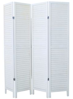 Paravent Persienne De 4 Pans En Bois, Coloris Blanc Lasuré Effet Brocante- Dim : H170 X L160 Cm