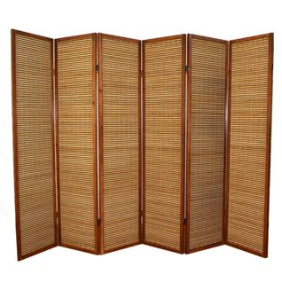 Paravent En Bois Brun Avec Bambou De 6 Pans