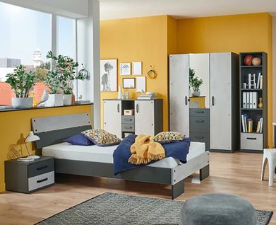 Chambre à Coucher Complète Enfant (lit 90x200 Cm + 1 Chevet + Buffet + Armoire + Étagère )