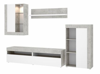 Ensemble Séjour De 4 Éléments Coloris ciment /blanc + Eclairage LED