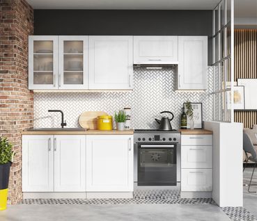 Cuisine Complète Nela 7 Éléments Couleur Blanc Brillant - Longueur 180/240 Cm