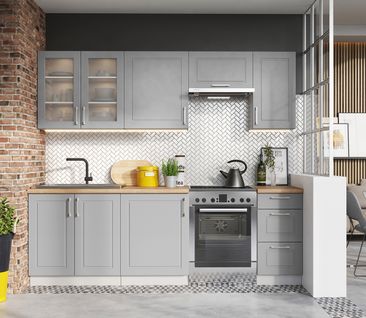 Cuisine Complète Nela 7 Éléments Couleur Gris Mat - Longueur 180/240 Cm