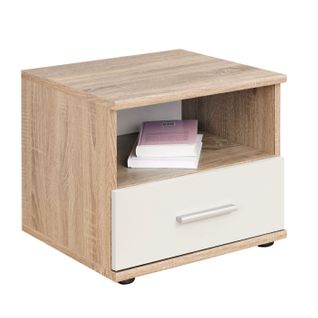 Table De Chevet "dino" 45cm Chêne et Blanc