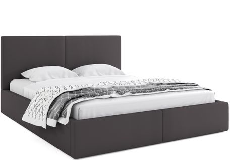 Lit Coffre-hilton-140x200 Cm- Sommier- Cadre En Metal- Tête De Lit Tapissé (graphite)