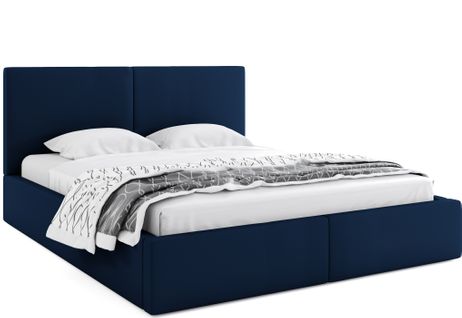 Lit Coffre-hilton-160x200 Cm- Sommier Avec Cadre En Metal- Tête De Lit Tapissé (bleu)
