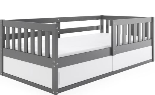 Lit Enfant Smart 80x160 Avec Sommier à Lattes Et Coffre Sous Le Lit (gris) Façade Interchangeable