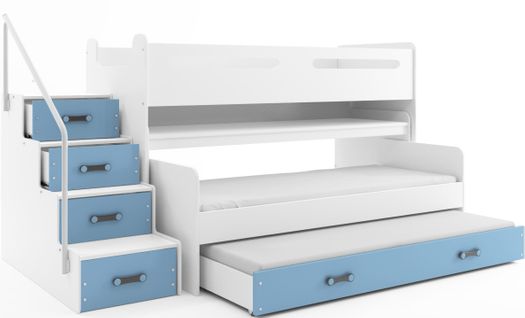 Lit Enfant Avec Bureau Max 1 Avec 3 Couchages 200x80, 190x80, 180x80 En Blanc+bleu