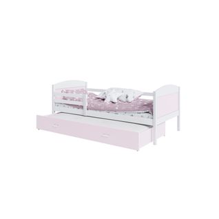Lit Gigogne Mateo 90x190 Blanc - Rose Livré Avec Sommiers, Tiroir Et Matelas En Mousse De 7cm