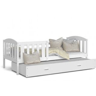 Lit Gigogne Teo 90x190 Blanc - Blanc Livré Avec Sommiers, Tiroir Et Matelas En Mousse De 7cm