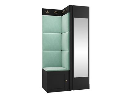Meuble D'entrée Hartford 382, 186x82x46cm, Miroir, Noir-turquoise, à Poser-à Suspendre