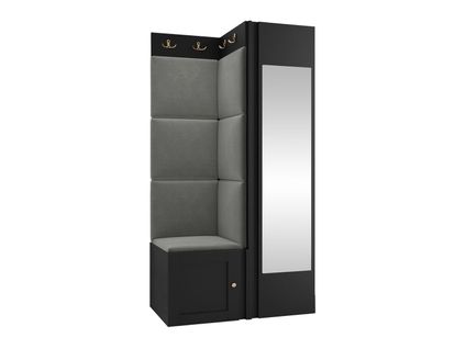 Meuble D'entrée Hartford 382, 186x82x46cm, Miroir, Noir-gris, Mdf-stratifié-tapisserie