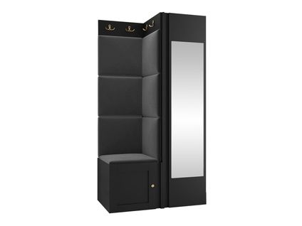 Meuble D'entrée Hartford 382, 186x82x46cm, Miroir, Noir, Mdf-stratifié-tapisserie