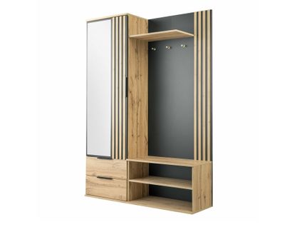 Meuble D'entrée Honolulu 238, 200x140x40cm, Miroir, Noir-chêne Wotan, Stratifié, à Poser