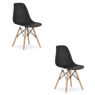 Chaise Osaka Noire / Pieds Bois Naturel - Lot De 2 46x46x52