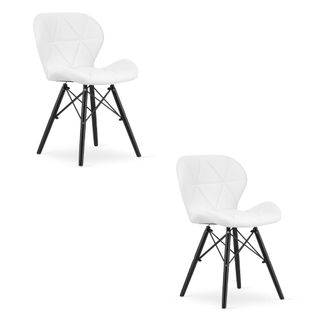 Chaise Lago En Similicuir - Blanche, Pieds Noirs X 2 46x46x52