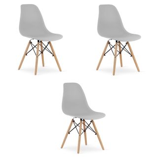 Chaise Osaka Grise / Pieds En Bois Naturel X 3 61x40x50