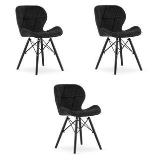 Chaise Lago Velours - Noire/pieds Noirs X 3 60x50x50