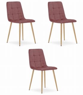 Chaise Kara - Velours Rose / Pieds Couleur Bois X 3 67x58x59