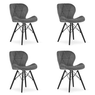 Chaise Lago Velours - Grise/pieds Noirs X 4 60x50x50
