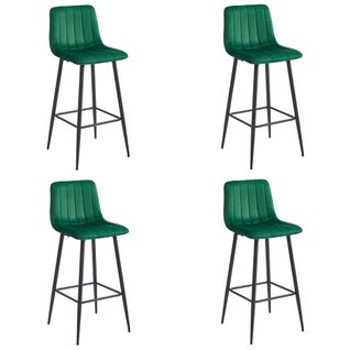 Tabouret De Bar Pozza - Velours Vert Foncé / Pieds Noirs X 4 73x46x62
