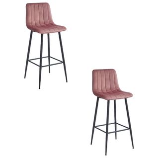 Tabouret De Bar Pozza - Velours Rose Foncé / Pieds Noirs X 2 60x55x60