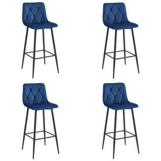 Tabouret De Bar Nado - Velours Bleu Marine/pieds Noirs X 4 73x62x46