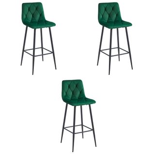 Tabouret De Bar Nado - Velours Vert Foncé/pieds Noirs X 3 73x62x46