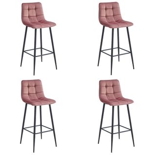 Tabouret De Bar Arceto - Velours Rose Foncé/pieds Noirs X 4 73x46x62