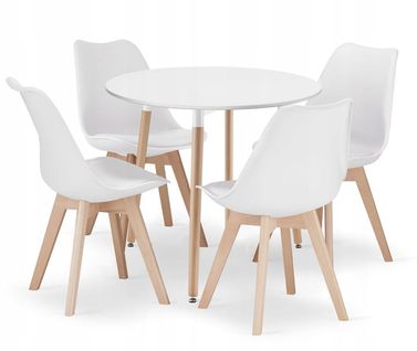 Ensemble Table Ronde Kami 80cm + 4 Chaises Mark Blanches - 80x80x75