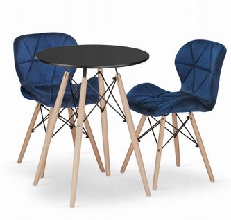 Ensemble Table Ronde Todi 60 Noire + 2 Chaises Lago Bleu Marine - 60x60x75