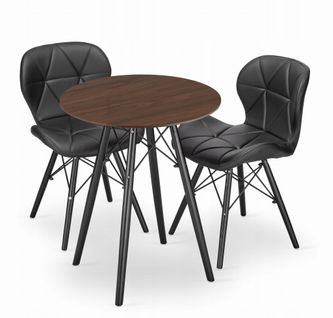 Ensemble Table Ronde Todi 60 Frêne + 2 Chaises Lago Noires - 60x60x75