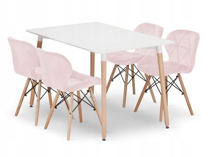 Ensemble Table Rectangulaire Adria 120x80 Blanche + 4 Chaises Lago Roses