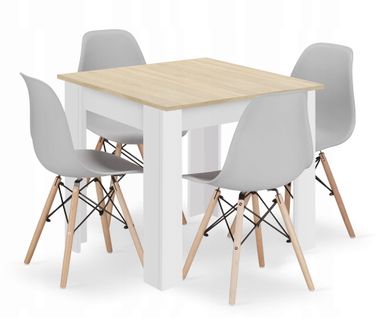 Ensemble Table Carrée 80x80 Chêne Sonoma + 4 Chaises Osaka Grises