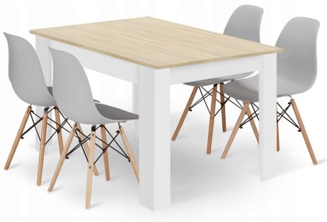 Ensemble Table Rectangulaire 120x80 Chêne Sonoma + 4 Chaises Osaka Grises