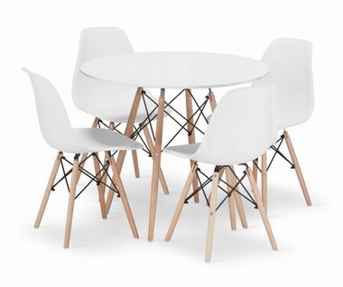 Ensemble Table Ronde Todi 90 Blanc + 4 Chaises Osaka Blanches