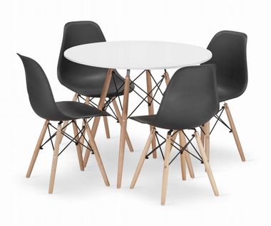 Ensemble Table Ronde Todi 90 Blanc + 4 Chaises Osaka Noires