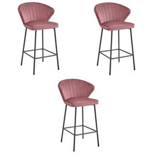 Tabouret De Bar Gatta - Velours Rose Foncé / Pieds Noirs X 3 65x66x61