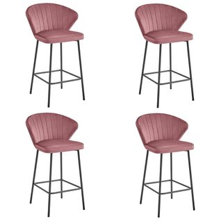 Tabouret De Bar Gatta - Velours Rose Foncé / Pieds Noirs X 4 65x66x61