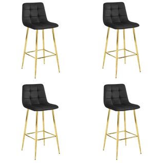 Tabouret De Bar Arceto - Velours Noir/pieds Dorés X 4 73x46x62