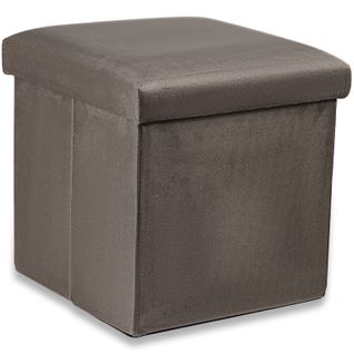 Pouf Pliable M - 30x30x30cm Velours Marron 30x6x30