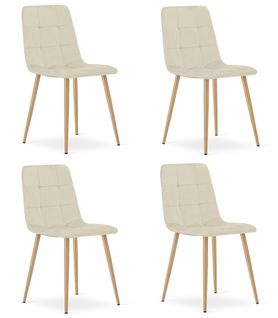 Chaise Kara - Velours Beige Clair / Pieds Couleur Bois X 4 67x58x59