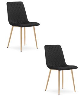 Chaise Turin - Velours Noir / Pieds Couleur Bois X 2 61x52x51