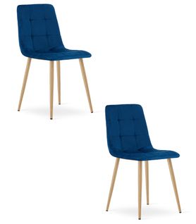 Chaise Kara - Velours Bleu Marine/piètements Aspect Bois X 2 61x52x51