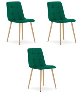 Chaise Kara - Velours Vert Foncé / Pieds Effet Bois X 3 60x56x58