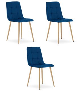 Chaise Kara - Velours Bleu Marine/pieds Couleur Bois X 3 60x56x58